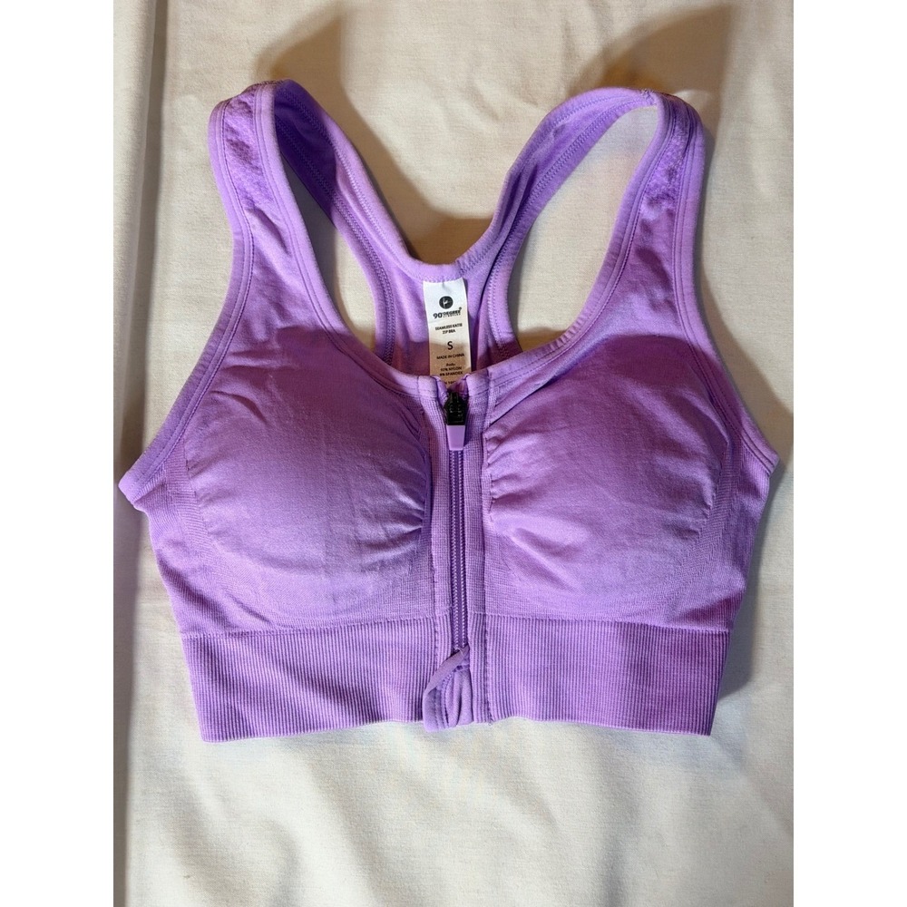90 Degree by Reflex Seamless Katie Zip Bra Purple Racerback Sports Bra Small